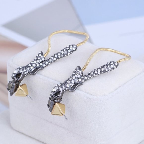 NEW Alexis Bittar Black Crystal Snake Chain Hoop Earrings - Picture 4 of 8